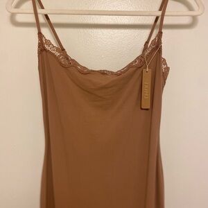 SKIMS Brown Lace Trim Slip Dress